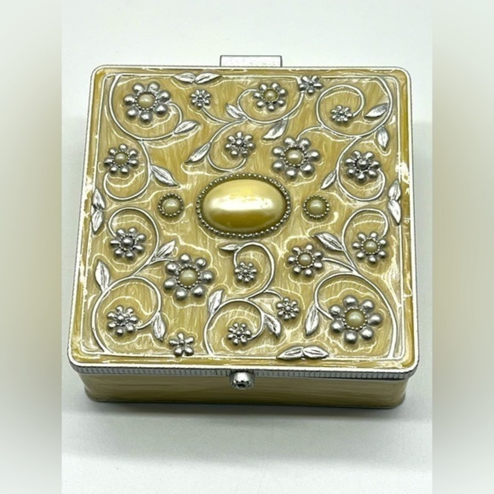 Absolutely stunning metal textured top lacquered jewelry/ trinket box.